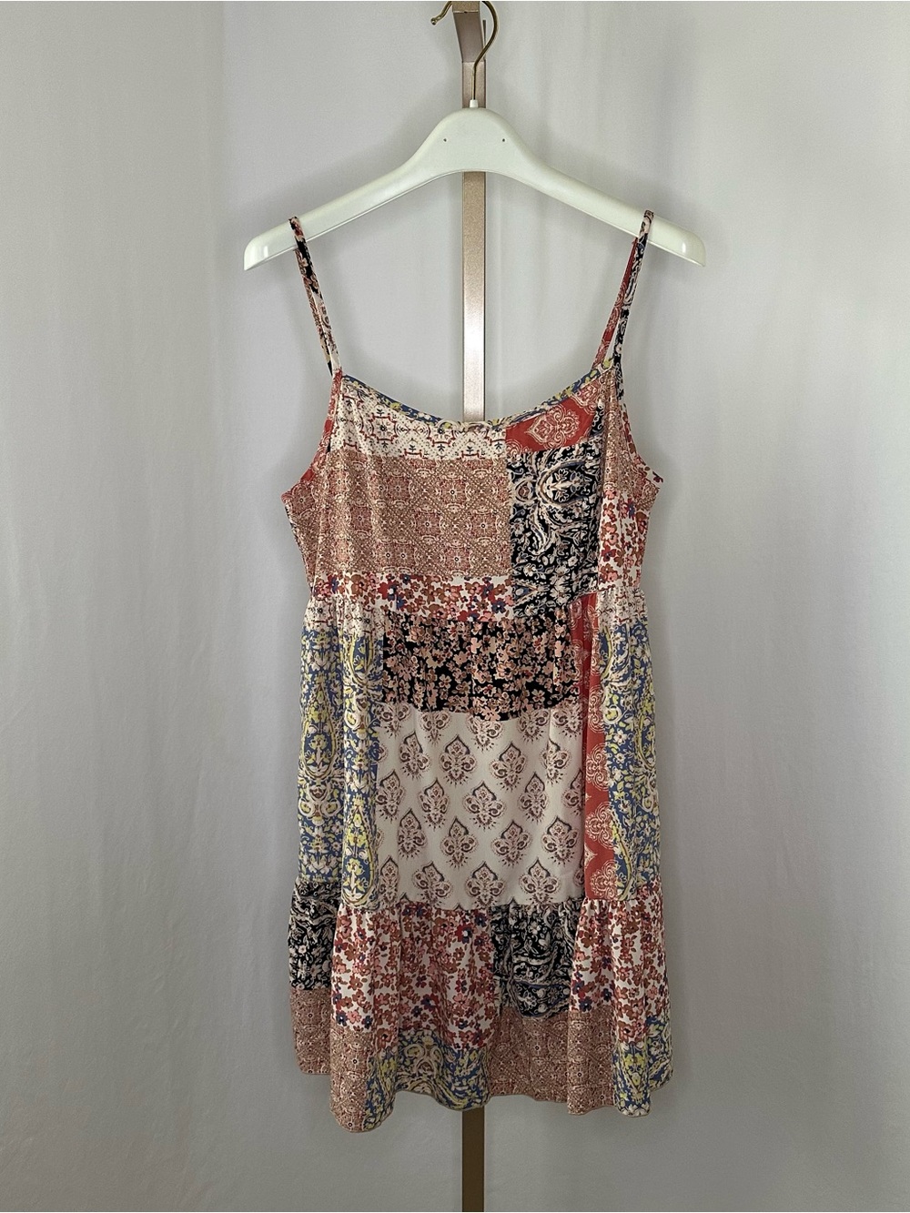 Altar'd State Patchwork Spaghetti Strap Mini Dress